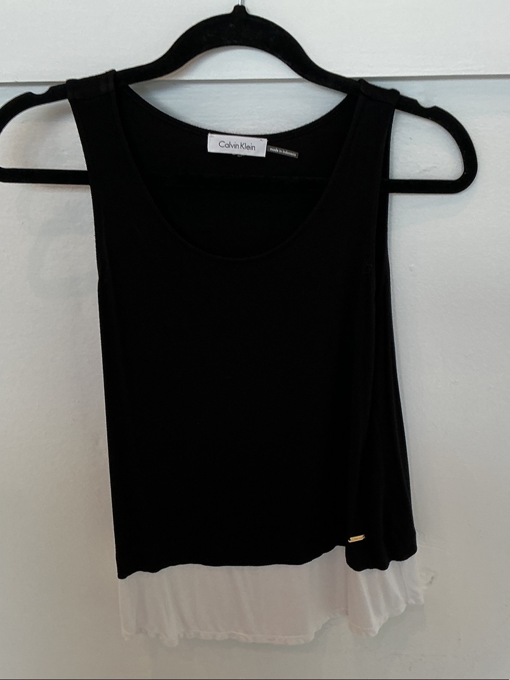 Calvin Klein Black Tank Top with White Ruffle Hem